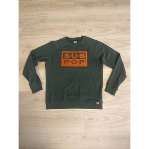 Sub Pop Men's Green Crew Neck Pullover Sweatshirt Graphic Logo Print Size L